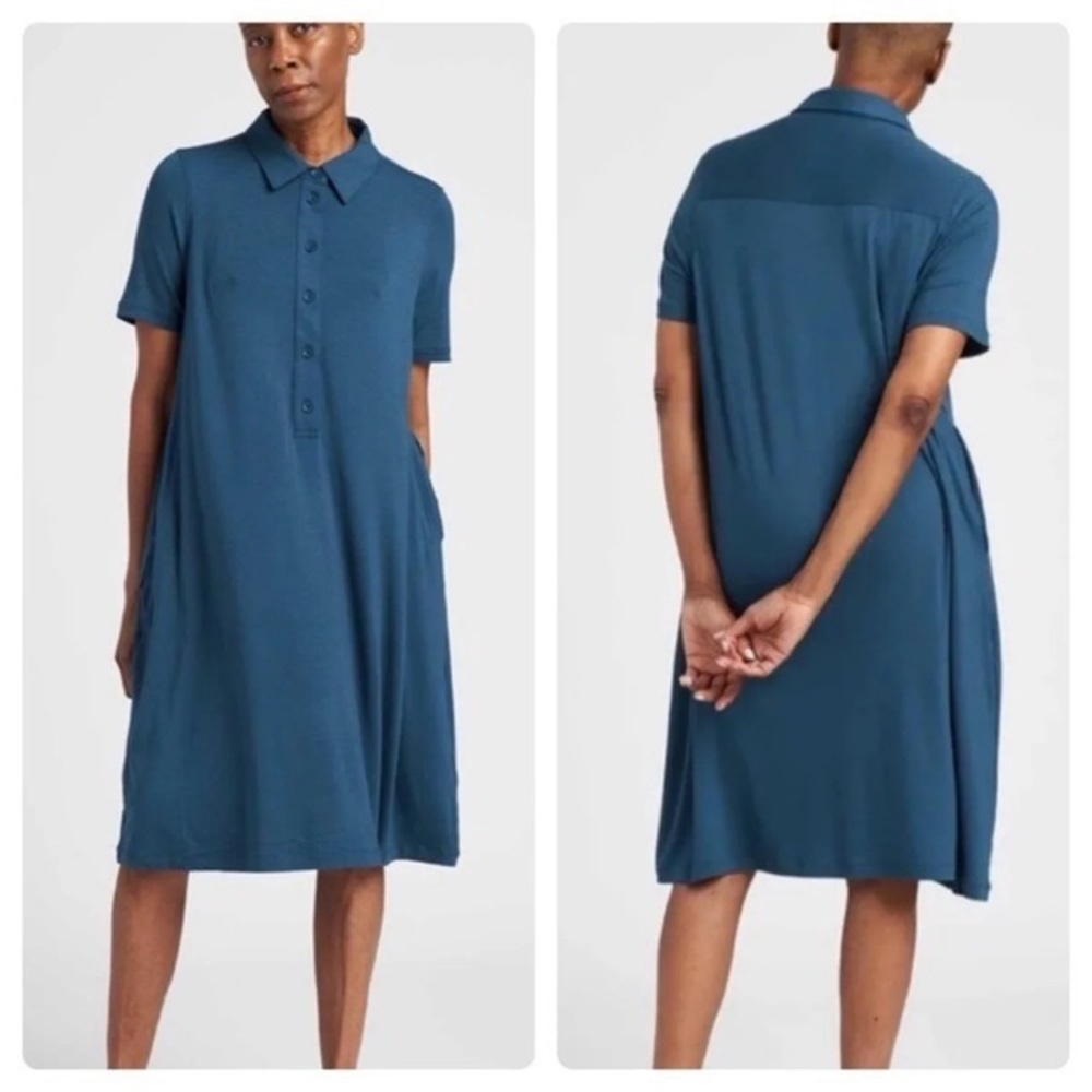 Universal Standard Blue Liquid Jersey Shirt Dress with Pockets M, Size 18-20 US